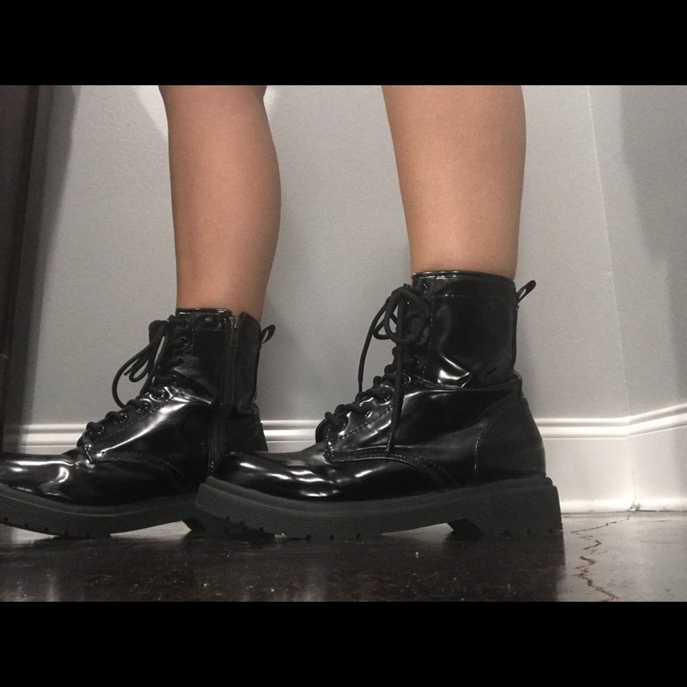 Shiny black combat boots!